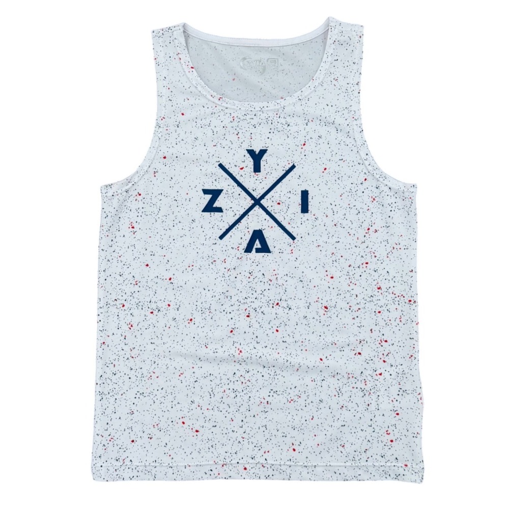 Zyia Active Tank Top Kids XXS 4-5 White Red Blue Splatter Logo Athletic